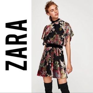 Zara Devore Black Floral Velvet Mini Dress